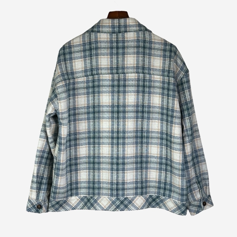 Plaid Shacket Shirt Jacket Size L Button Front Teal Cloud Boston Traders - Picture 7 of 12